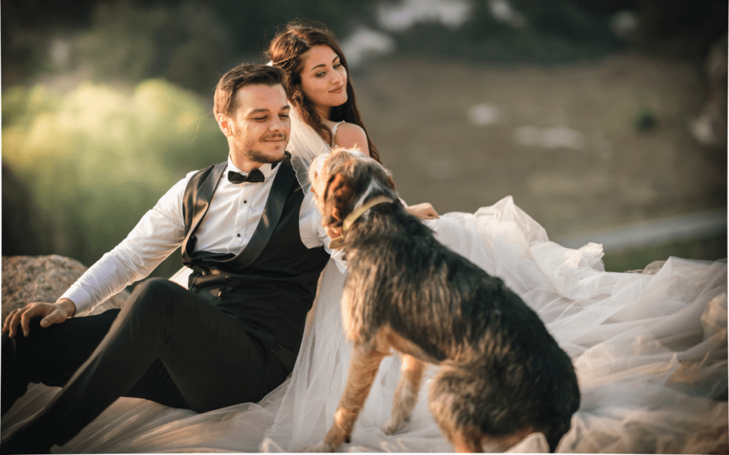 ペットとの結婚式の演出について新郎新婦と犬の画像