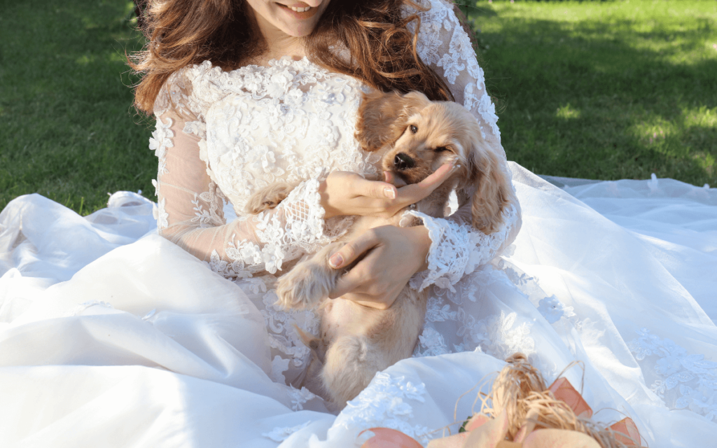 ペットとの結婚式の演出について女性と犬の画像